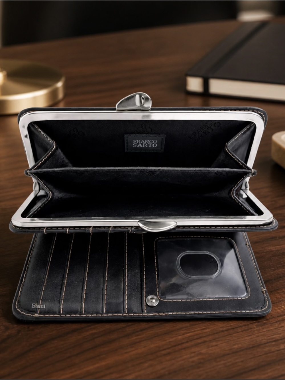 Franco Sarto Black Classic Chic  Leather Wallet with Elegant Stitching